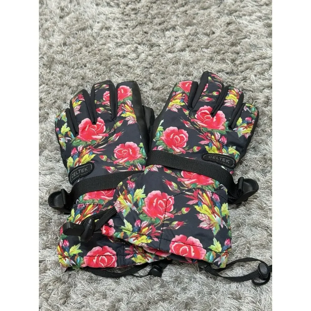 Celtek Women’s Floral Snowboard Ski Gloves Winter Insulated Size XS